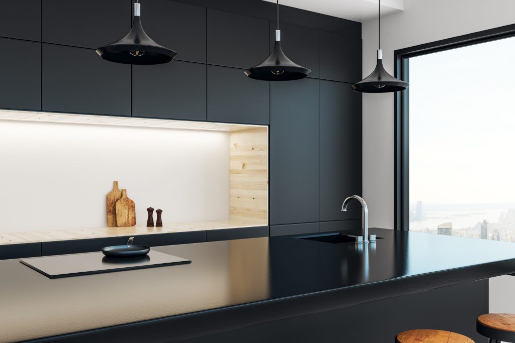 Minimalistic kitchen studio interior